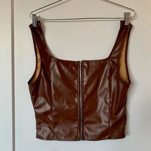 Leather zip crop tank